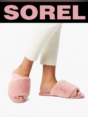 Sorel Go Mail Run Plush Slide Slippers in Dusty Pink Blush NWT